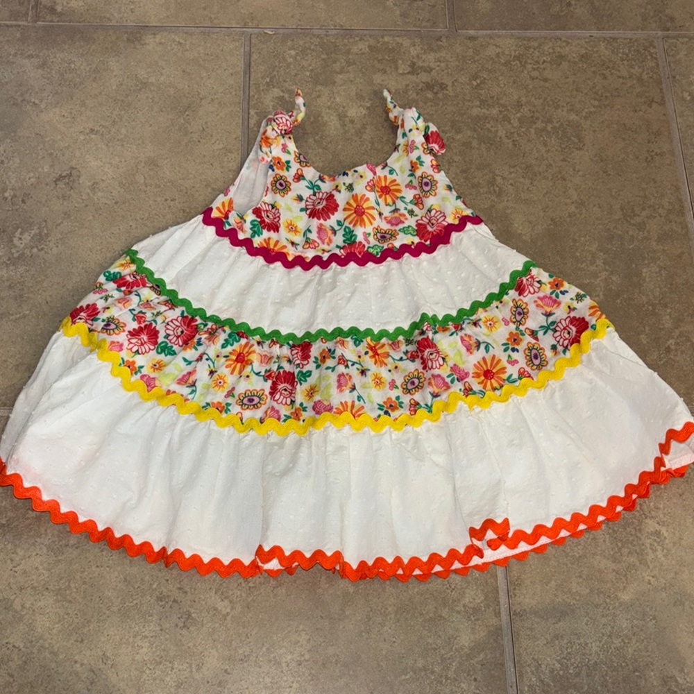 Floral Ruffle Dress with Colorful Trim